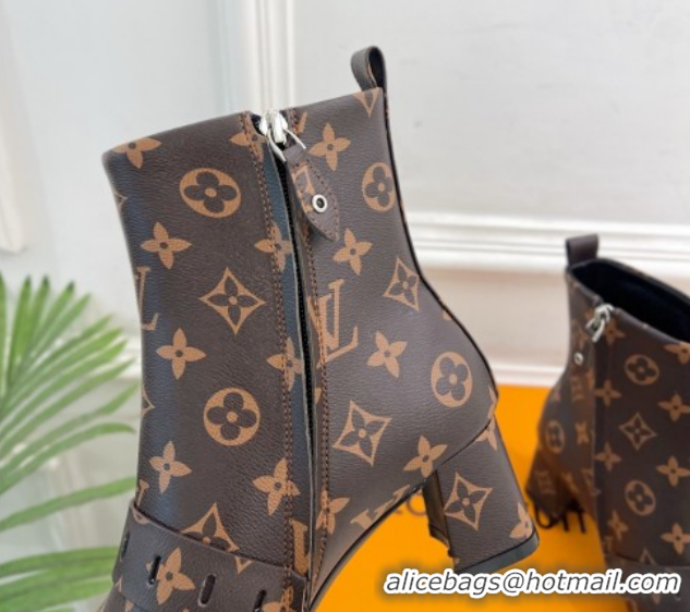 Sumptuous Louis Vuitton Fusee Heel Ankle Boots 5cm in Monogram Canvas with Buckle Strap 1022010