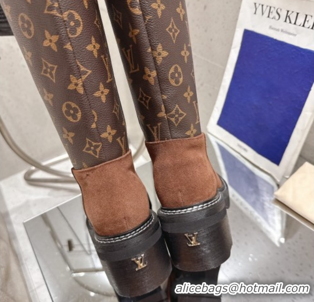 Stylish Louis Vuitton Monogram Canvas and Suede High Boots 3.5cm with Buckle Brown LV102202 1022013