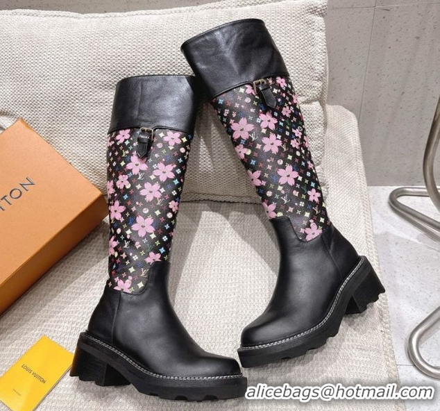 Stylish Louis Vuitton LV x TM Monogram Canvas and Leather High Boots 3.5cm with Buckle Black LV102202 1022016