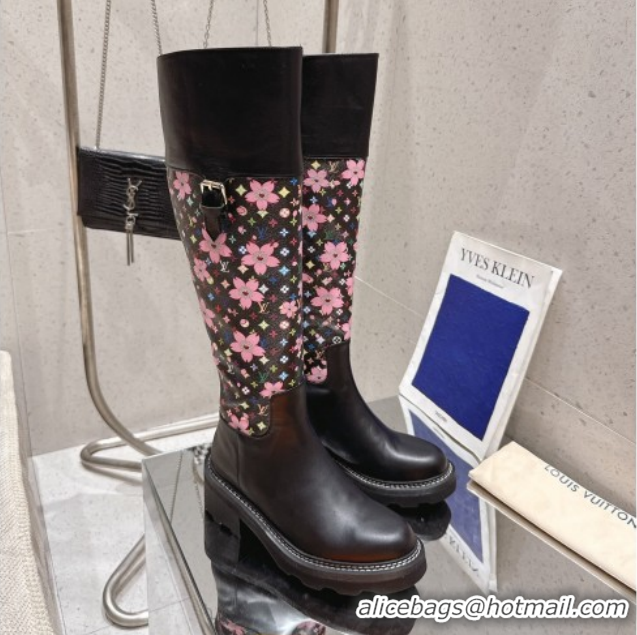Stylish Louis Vuitton LV x TM Monogram Canvas and Leather High Boots 3.5cm with Buckle Black LV102202 1022016