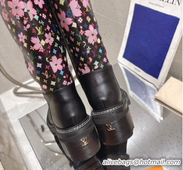 Stylish Louis Vuitton LV x TM Monogram Canvas and Leather High Boots 3.5cm with Buckle Black LV102202 1022016