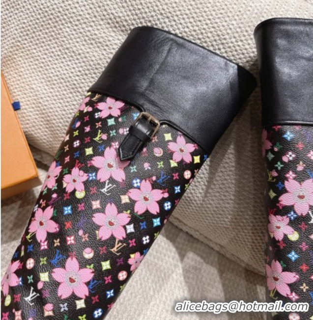 Stylish Louis Vuitton LV x TM Monogram Canvas and Leather High Boots 3.5cm with Buckle Black LV102202 1022016