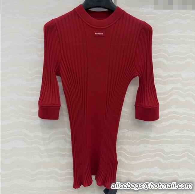 Inexpensive Miu Miu Wool Short-sleeved Sweater M121902 Red 2025