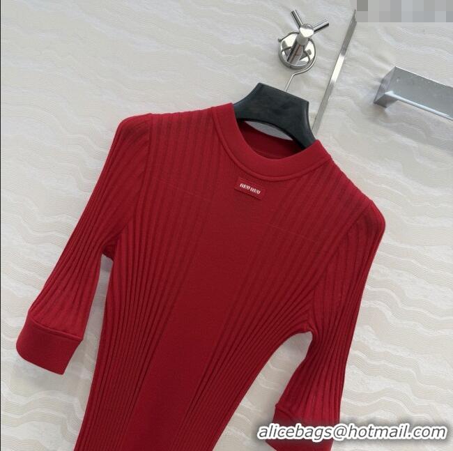 Inexpensive Miu Miu Wool Short-sleeved Sweater M121902 Red 2025