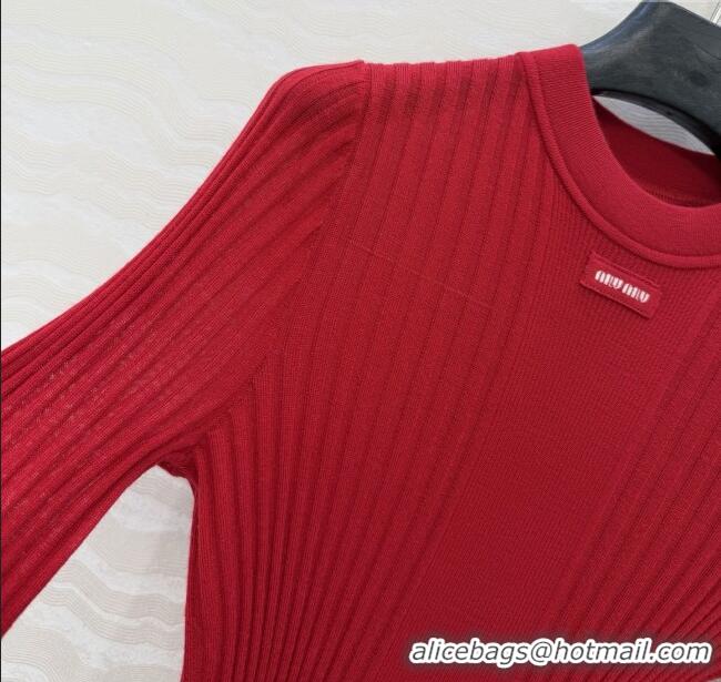 Inexpensive Miu Miu Wool Short-sleeved Sweater M121902 Red 2025