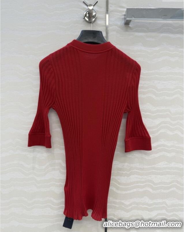 Inexpensive Miu Miu Wool Short-sleeved Sweater M121902 Red 2025