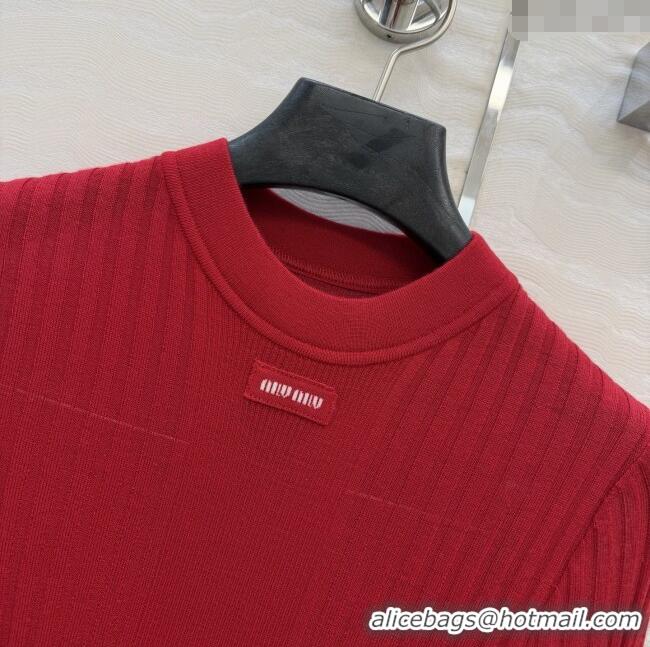 Inexpensive Miu Miu Wool Short-sleeved Sweater M121902 Red 2025