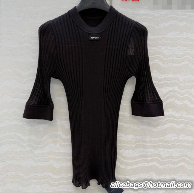 Famous Brand Miu Miu Wool Short-sleeved Sweater M121903 Brown 2025