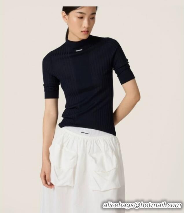 Top Grade Miu Miu Wool Short-sleeved Sweater M121904 Black 2025