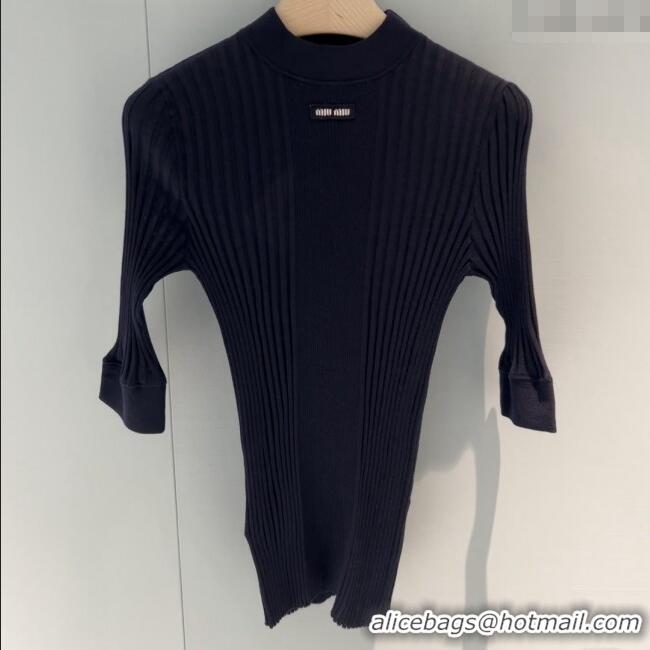 Top Grade Miu Miu Wool Short-sleeved Sweater M121904 Black 2025