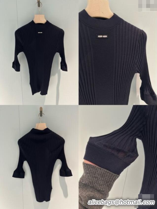 Top Grade Miu Miu Wool Short-sleeved Sweater M121904 Black 2025