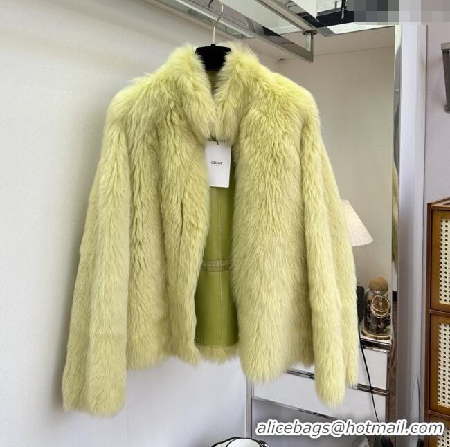 Top Grade Discount Celine One Fur Coat C121918 Green 2025