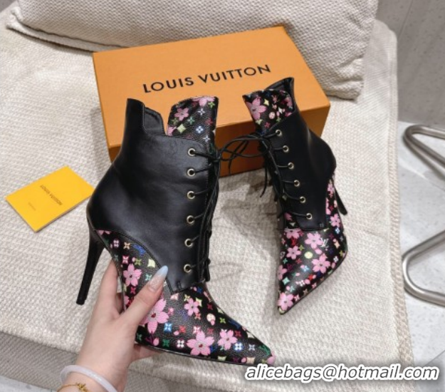 Shop Cheap Louis Vuitton LV x TM Monogram Canvas and Leather Laced-up Ankle Boots 9cm Black LV102203 1022018