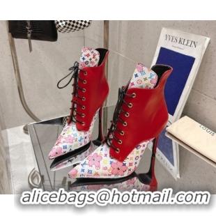 Buy Luxury Louis Vuitton LV x TM Monogram Canvas and Leather Laced-up Ankle Boots 9cm Red LV102203 1022019