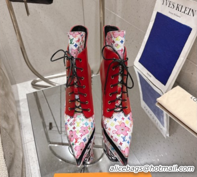Buy Luxury Louis Vuitton LV x TM Monogram Canvas and Leather Laced-up Ankle Boots 9cm Red LV102203 1022019