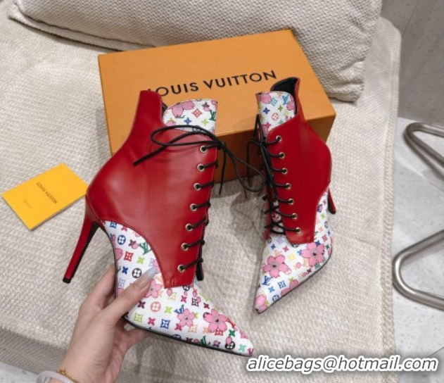 Buy Luxury Louis Vuitton LV x TM Monogram Canvas and Leather Laced-up Ankle Boots 9cm Red LV102203 1022019