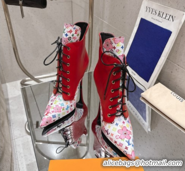 Buy Luxury Louis Vuitton LV x TM Monogram Canvas and Leather Laced-up Ankle Boots 9cm Red LV102203 1022019