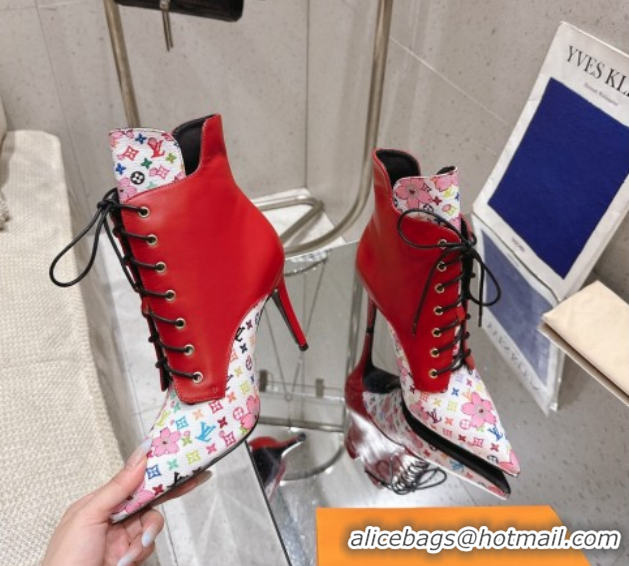 Buy Luxury Louis Vuitton LV x TM Monogram Canvas and Leather Laced-up Ankle Boots 9cm Red LV102203 1022019