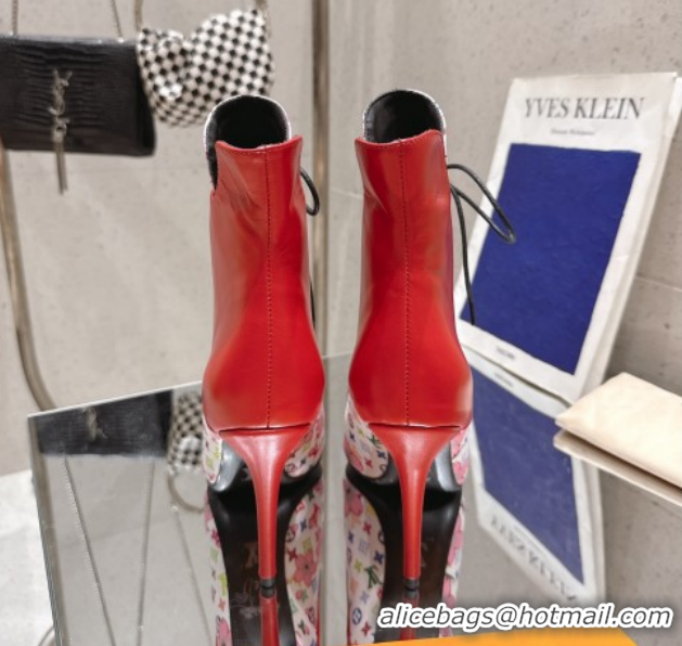 Buy Luxury Louis Vuitton LV x TM Monogram Canvas and Leather Laced-up Ankle Boots 9cm Red LV102203 1022019