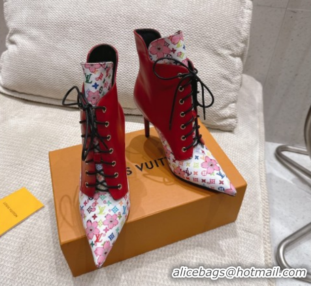 Buy Luxury Louis Vuitton LV x TM Monogram Canvas and Leather Laced-up Ankle Boots 9cm Red LV102203 1022019