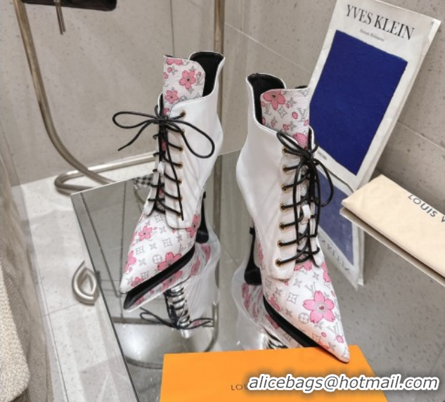 Luxury Louis Vuitton LV x TM Monogram Canvas and Leather Laced-up Ankle Boots 9cm White LV102203 1022020
