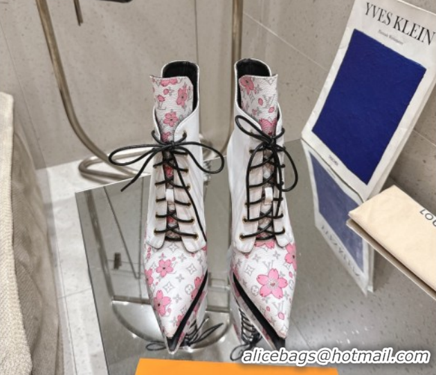 Luxury Louis Vuitton LV x TM Monogram Canvas and Leather Laced-up Ankle Boots 9cm White LV102203 1022020