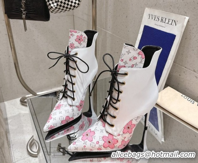 Luxury Louis Vuitton LV x TM Monogram Canvas and Leather Laced-up Ankle Boots 9cm White LV102203 1022020