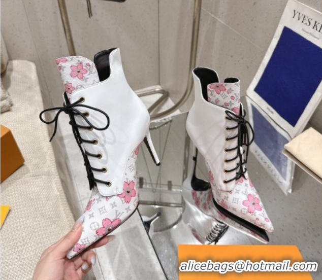 Luxury Louis Vuitton LV x TM Monogram Canvas and Leather Laced-up Ankle Boots 9cm White LV102203 1022020