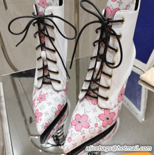 Luxury Louis Vuitton LV x TM Monogram Canvas and Leather Laced-up Ankle Boots 9cm White LV102203 1022020