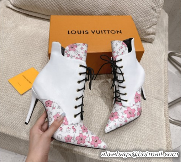 Luxury Louis Vuitton LV x TM Monogram Canvas and Leather Laced-up Ankle Boots 9cm White LV102203 1022020
