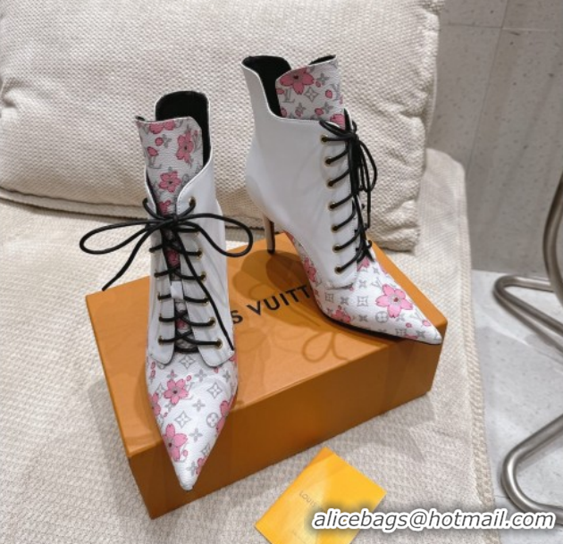 Luxury Louis Vuitton LV x TM Monogram Canvas and Leather Laced-up Ankle Boots 9cm White LV102203 1022020