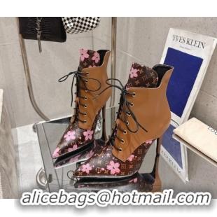 Perfect Louis Vuitton LV x TM Monogram Canvas and Leather Laced-up Ankle Boots 9cm Brown LV102203 1022021