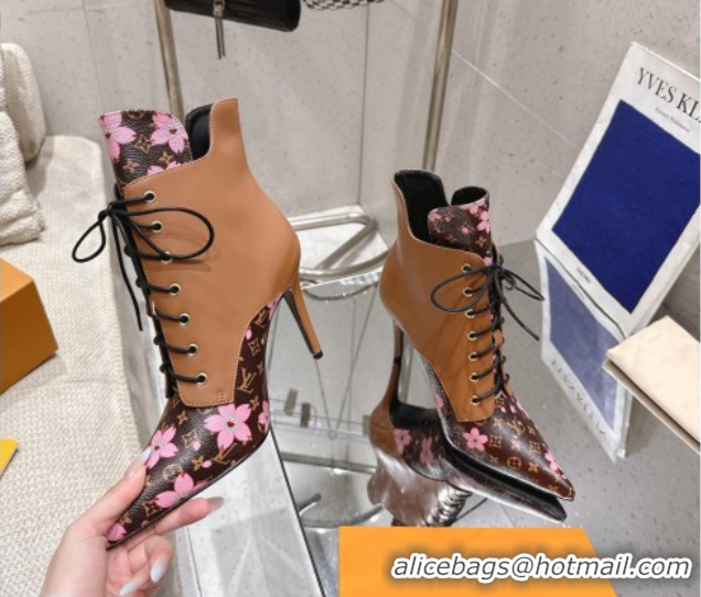 Perfect Louis Vuitton LV x TM Monogram Canvas and Leather Laced-up Ankle Boots 9cm Brown LV102203 1022021