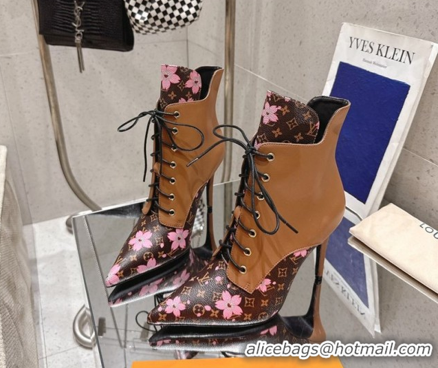Perfect Louis Vuitton LV x TM Monogram Canvas and Leather Laced-up Ankle Boots 9cm Brown LV102203 1022021
