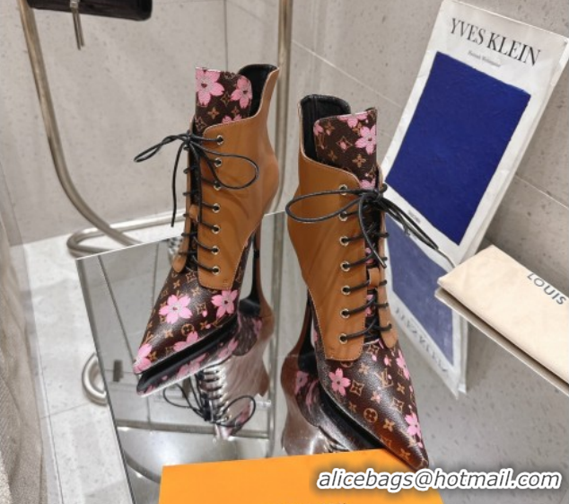 Perfect Louis Vuitton LV x TM Monogram Canvas and Leather Laced-up Ankle Boots 9cm Brown LV102203 1022021