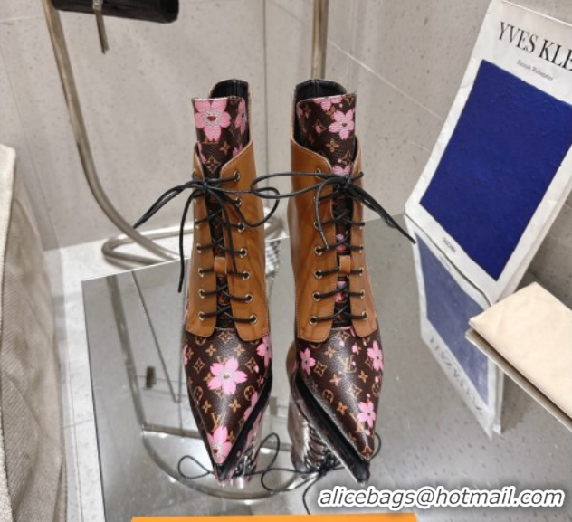 Perfect Louis Vuitton LV x TM Monogram Canvas and Leather Laced-up Ankle Boots 9cm Brown LV102203 1022021