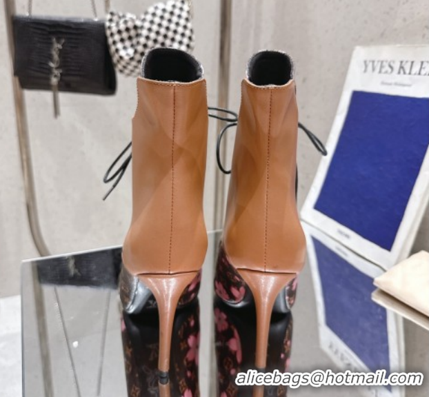 Perfect Louis Vuitton LV x TM Monogram Canvas and Leather Laced-up Ankle Boots 9cm Brown LV102203 1022021