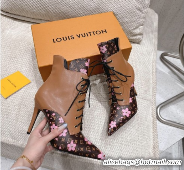Perfect Louis Vuitton LV x TM Monogram Canvas and Leather Laced-up Ankle Boots 9cm Brown LV102203 1022021