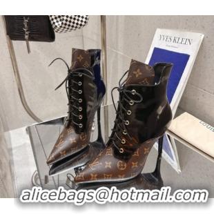 Classic Hot Louis Vuitton Monogram Canvas and Leather Laced-up Ankle Boots 9cm Brown/Black LV102203 1022022