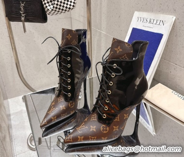 Classic Hot Louis Vuitton Monogram Canvas and Leather Laced-up Ankle Boots 9cm Brown/Black LV102203 1022022