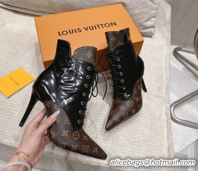 Classic Hot Louis Vuitton Monogram Canvas and Leather Laced-up Ankle Boots 9cm Brown/Black LV102203 1022022