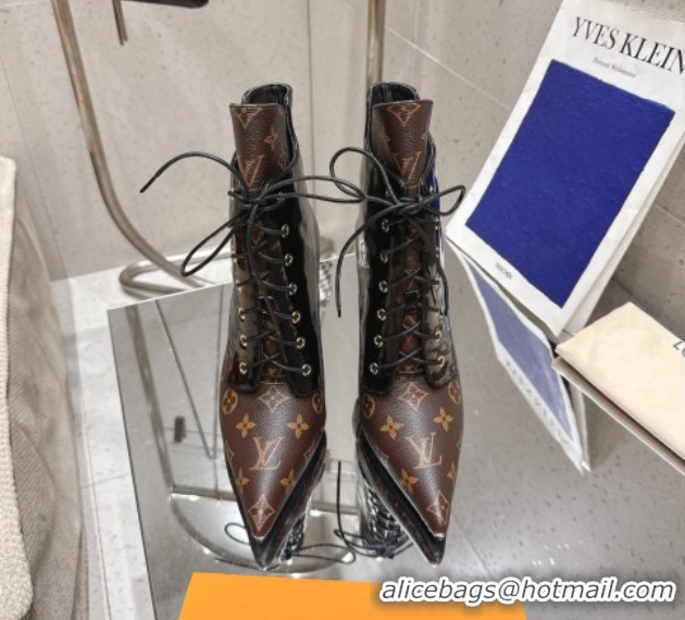 Classic Hot Louis Vuitton Monogram Canvas and Leather Laced-up Ankle Boots 9cm Brown/Black LV102203 1022022