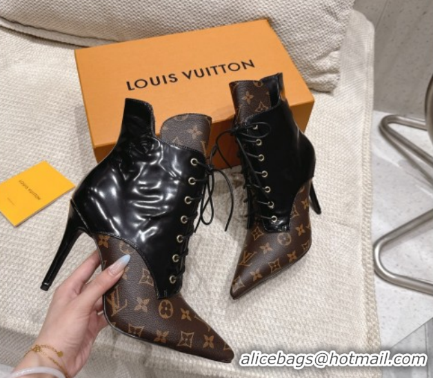 Classic Hot Louis Vuitton Monogram Canvas and Leather Laced-up Ankle Boots 9cm Brown/Black LV102203 1022022