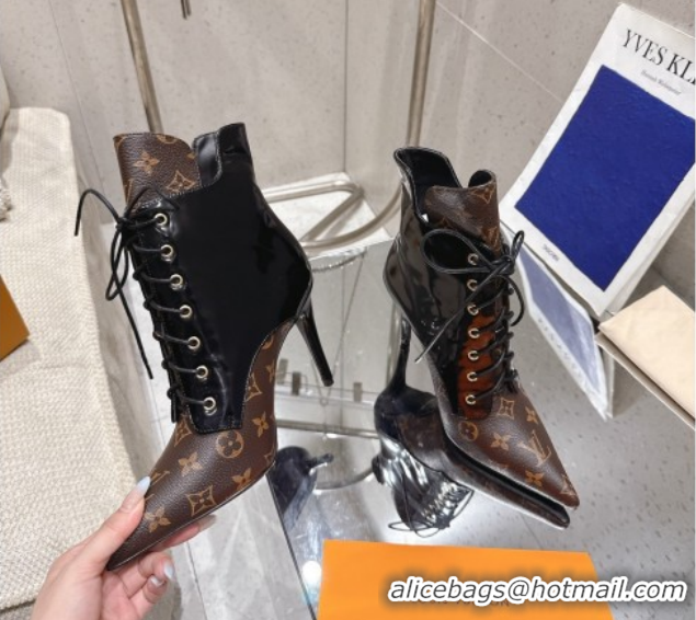Classic Hot Louis Vuitton Monogram Canvas and Leather Laced-up Ankle Boots 9cm Brown/Black LV102203 1022022