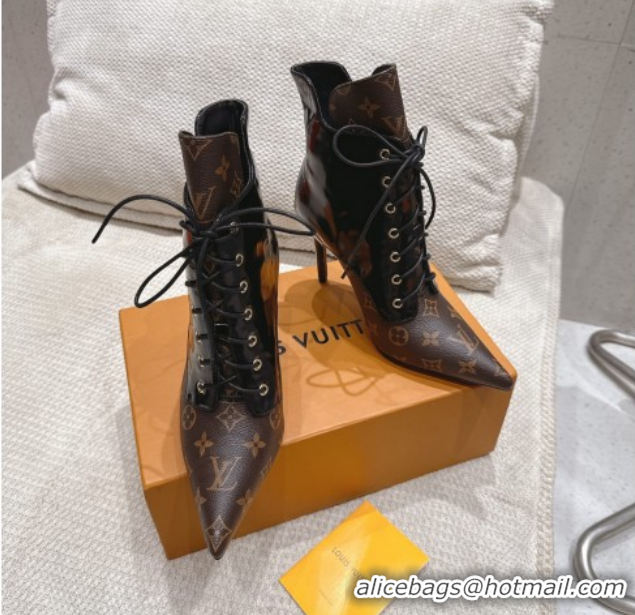 Classic Hot Louis Vuitton Monogram Canvas and Leather Laced-up Ankle Boots 9cm Brown/Black LV102203 1022022