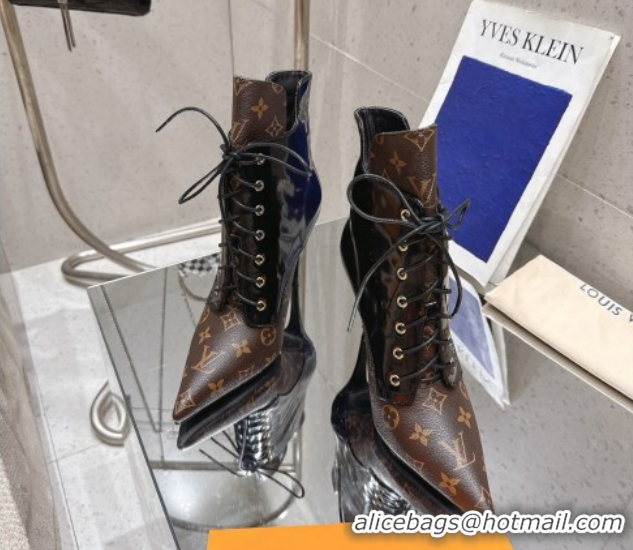 Classic Hot Louis Vuitton Monogram Canvas and Leather Laced-up Ankle Boots 9cm Brown/Black LV102203 1022022