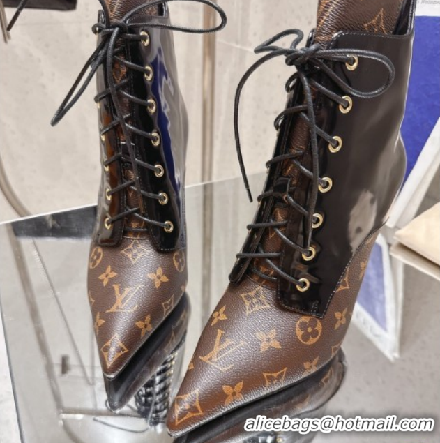 Classic Hot Louis Vuitton Monogram Canvas and Leather Laced-up Ankle Boots 9cm Brown/Black LV102203 1022022