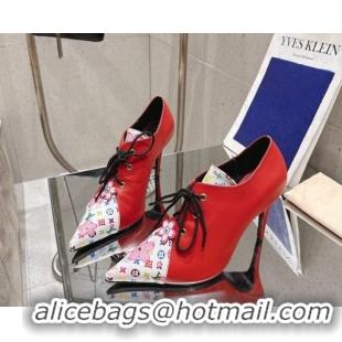 Good Quality Louis Vuitton LV x TM Monogram Canvas and Leather Laced-up Pumps 9cm Red LV102203 1022023