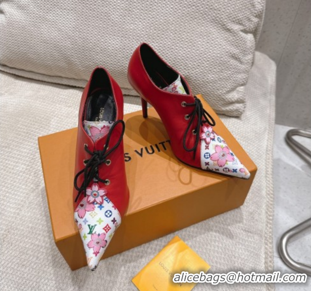 Good Quality Louis Vuitton LV x TM Monogram Canvas and Leather Laced-up Pumps 9cm Red LV102203 1022023