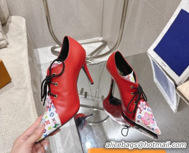 Good Quality Louis Vuitton LV x TM Monogram Canvas and Leather Laced-up Pumps 9cm Red LV102203 1022023